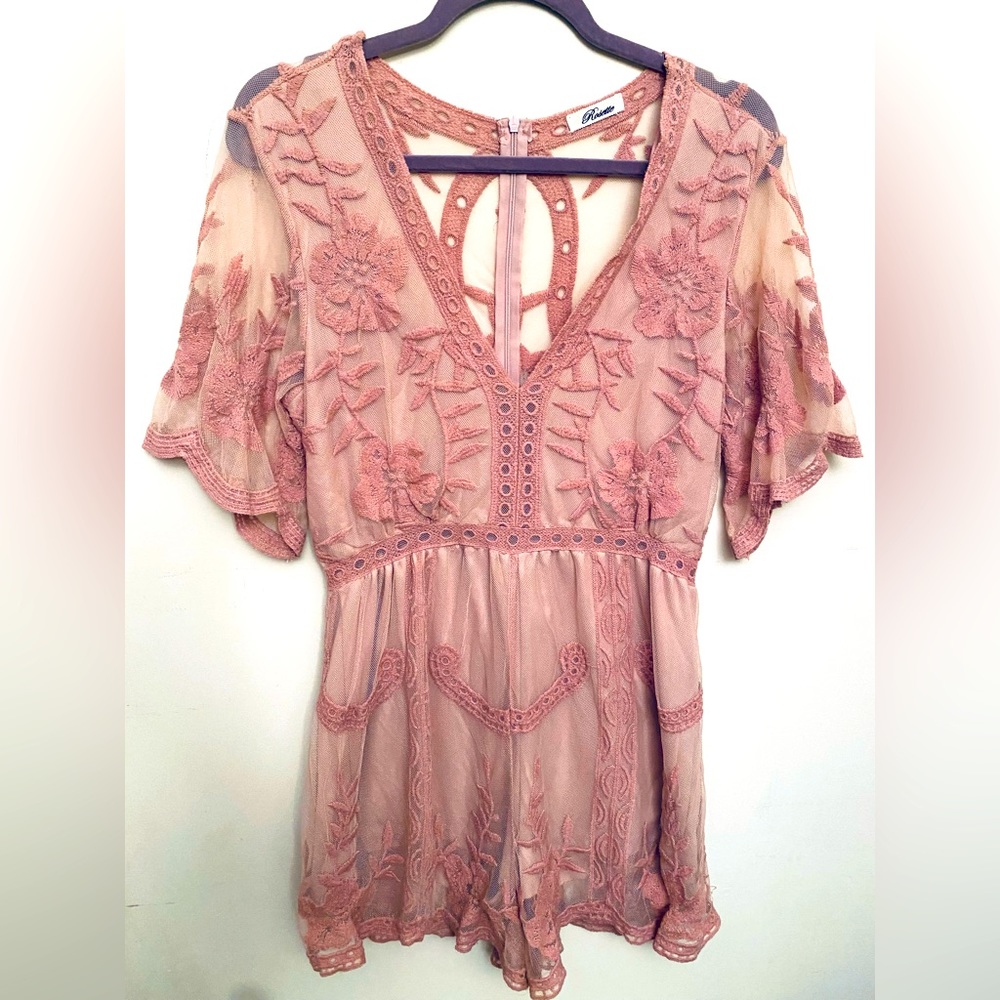 Rosette Pink Lace Romper